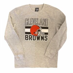 NFL Cleveland Browns Long Sleeve  Tee Boys XL (18/20) Gray Waffle Knit